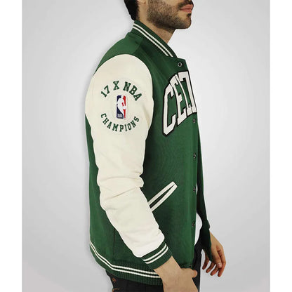 Boston Celtics Varsity Green and Off White Jacket - side view