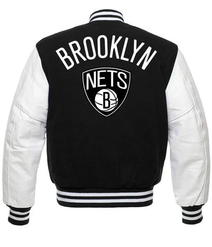 NBA Brooklyn Nets Letterman Black and White Jacket - back view