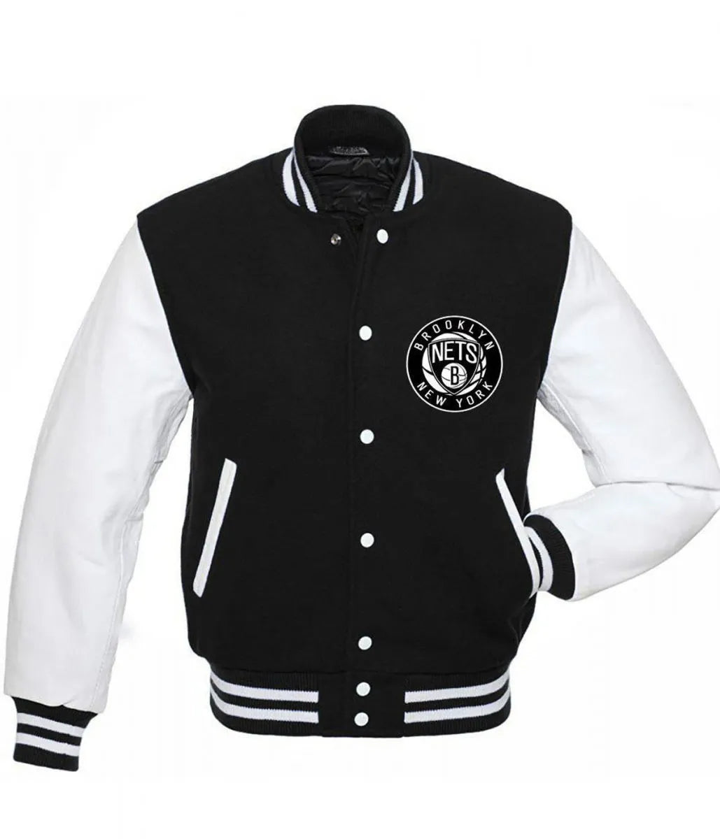 NBA Brooklyn Nets Letterman Black and White Jacket