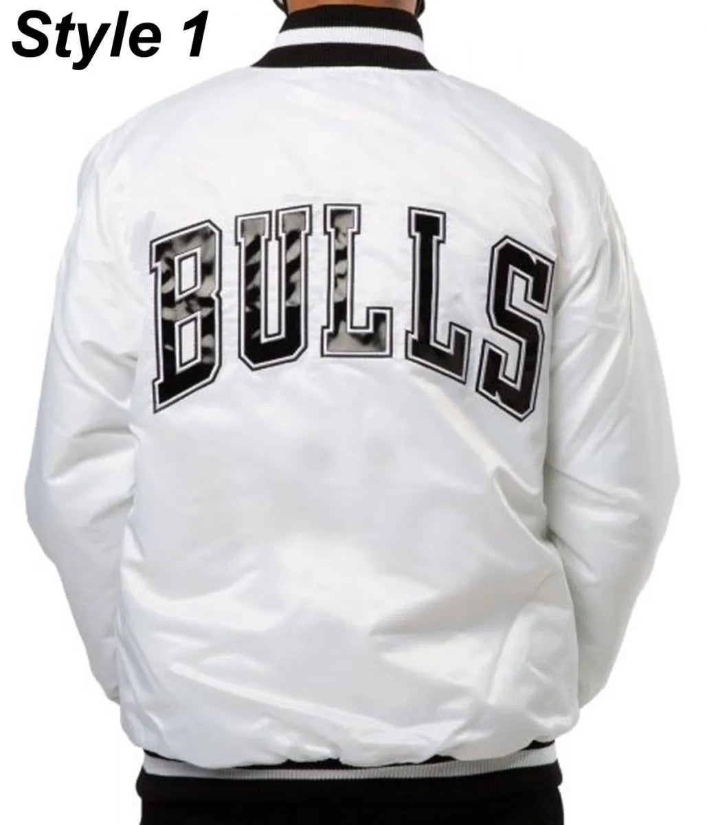 Chicago Bulls White Satin Jacket - detail view