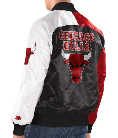 Tri Color Chicago Bulls Varsity Satin Jacket - detail view