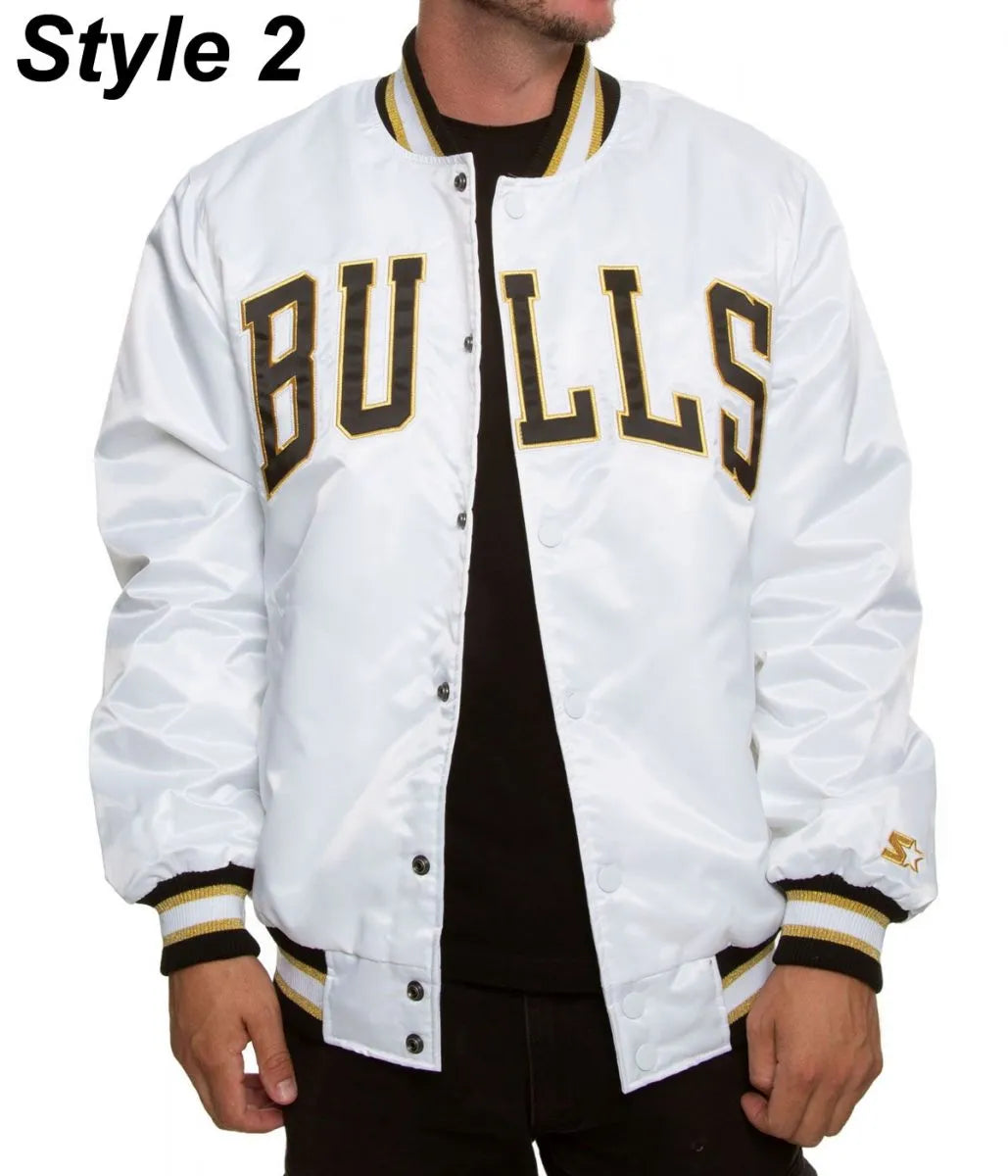 Chicago Bulls White Satin Jacket - back view