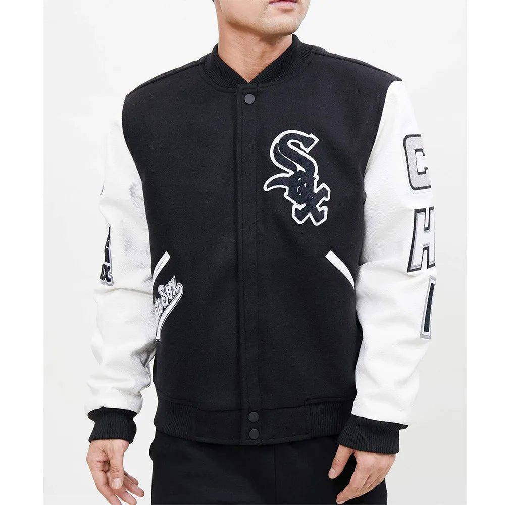 Letterman Chicago White Sox Black Wool Jacket - side view