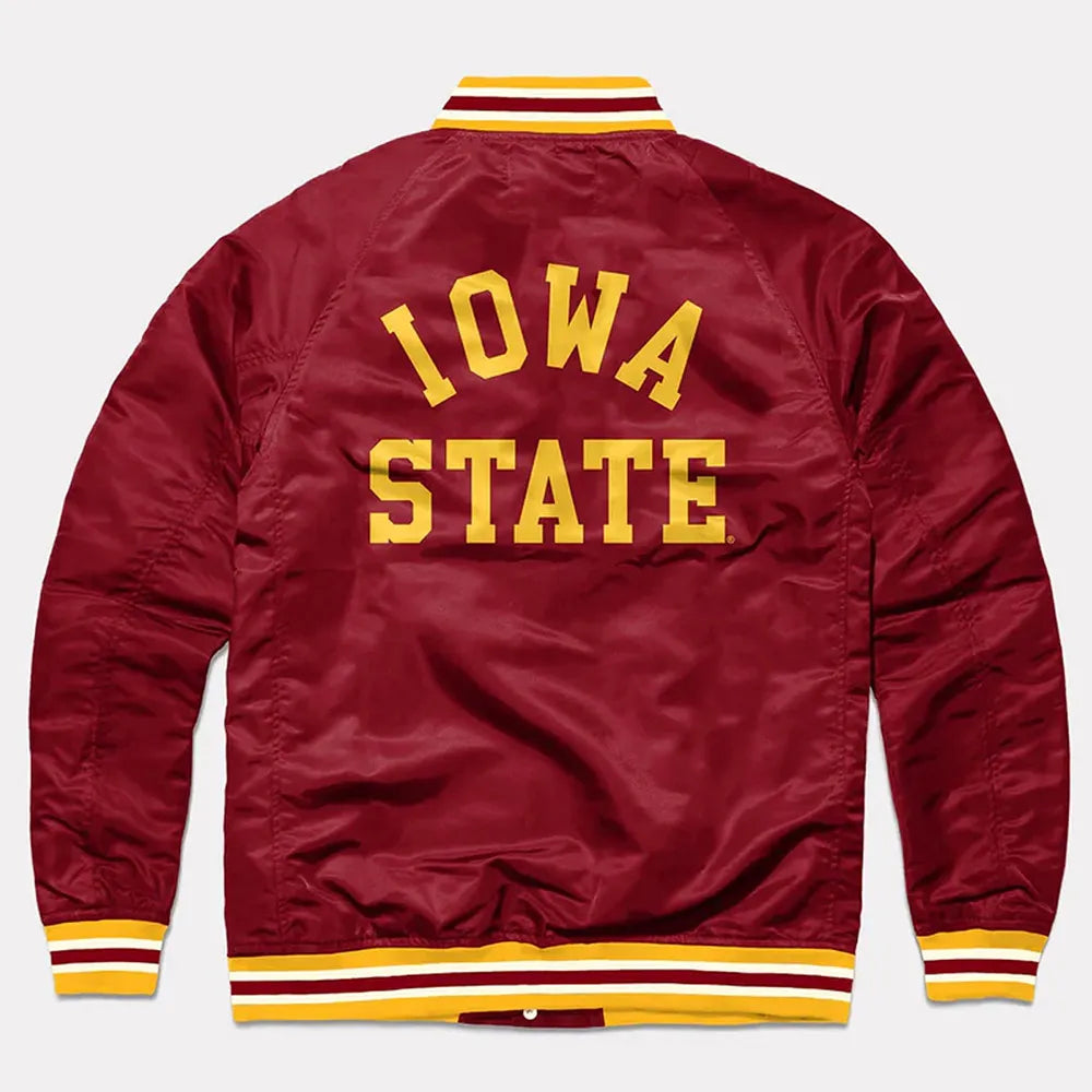 Iowa State Cyclones Burgundy Varsity Satin Jacket - back view