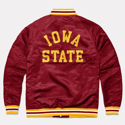 Iowa State Cyclones Burgundy Varsity Satin Jacket - back view