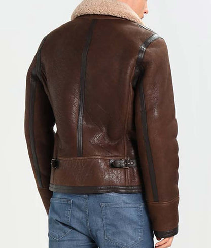 Men's dark brown aviator leather jacket alternate view