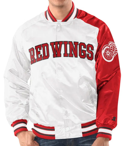 Detroit Red Wings Starter Red Satin Jacket - back view