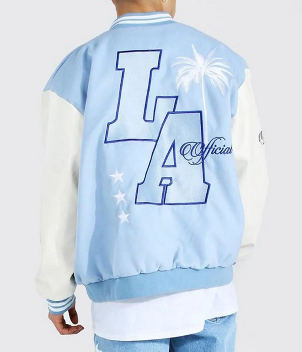 LA Baby Blue Varsity Jacket - detail view