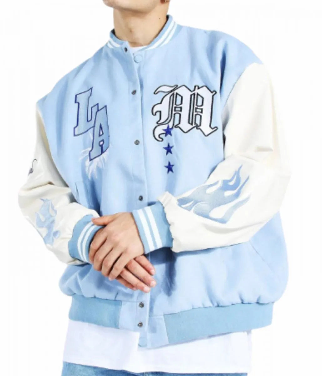 LA Baby Blue Varsity Jacket - side view