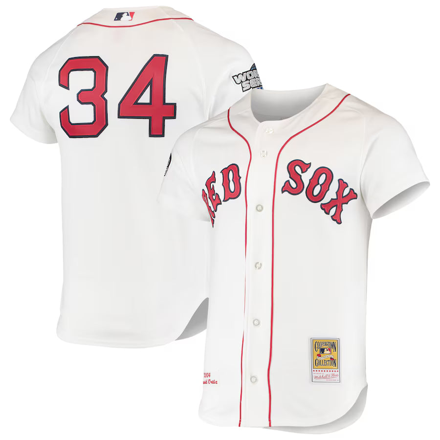 Men's Boston Red Sox David Ortiz Mitchell & Ness White 2004 Cooperstown Collection Home Authentic Jersey Kansas Jacket