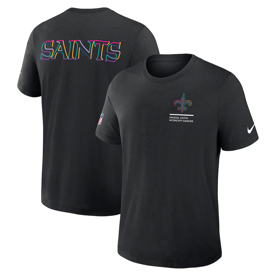 New Orleans Saints Nike Black 2025 NFL Crucial Catch Tri-Blend Dri-FIT T-Shirt Trendy Layer