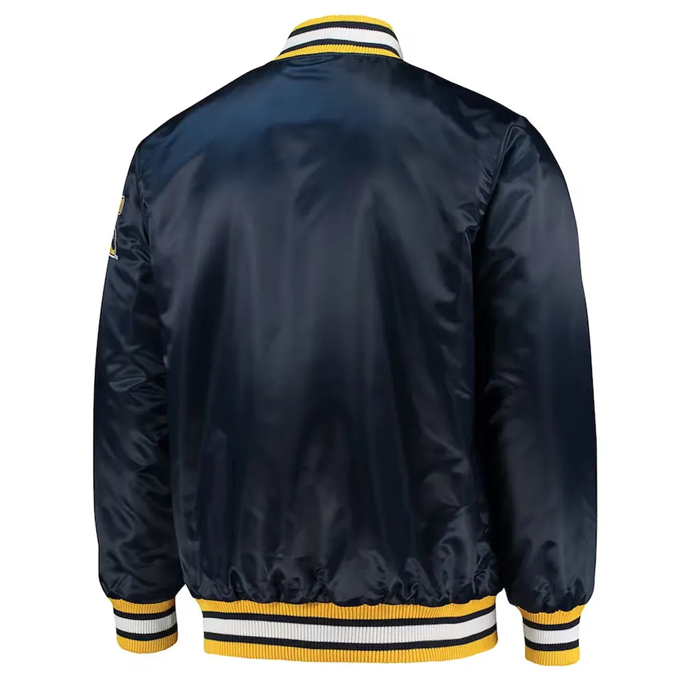 Michigan Wolverines O Line Navy Blue Satin Jacket - back view