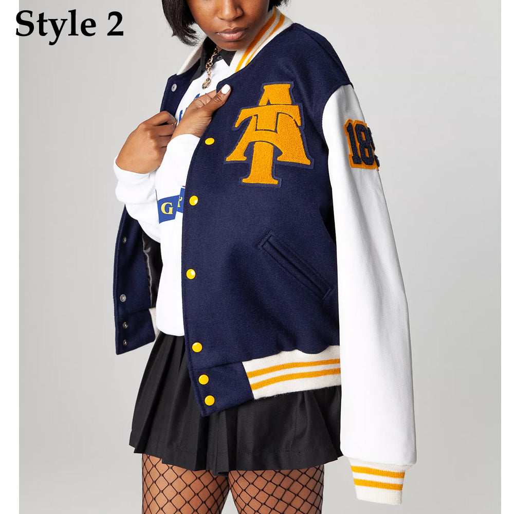 North Carolina At State University Aggie Pride Blue Varsity Jacket - side view