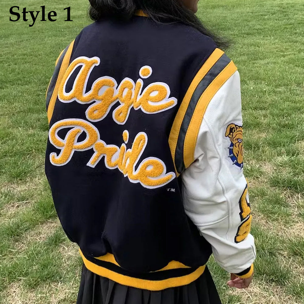 North Carolina At State University Aggie Pride Blue Varsity Jacket - detail view