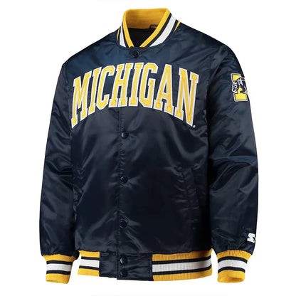 Michigan Wolverines O Line Navy Blue Satin Jacket