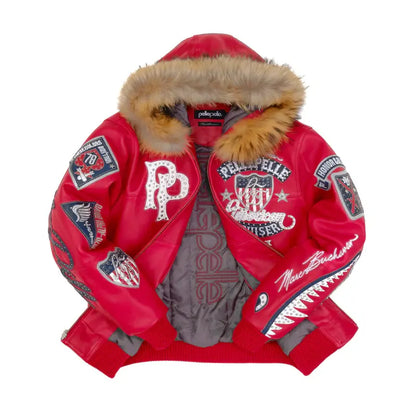 Pelle Pelle American Bruiser Red Hooded Jacket - side view