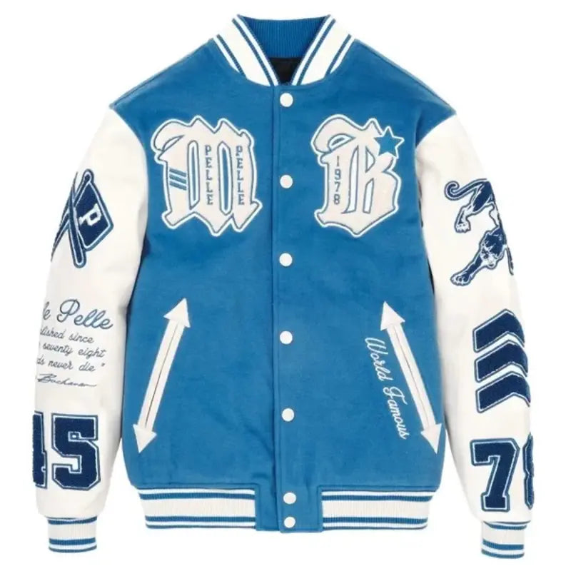 Pelle Pelle Blue and White Varsity Jacket