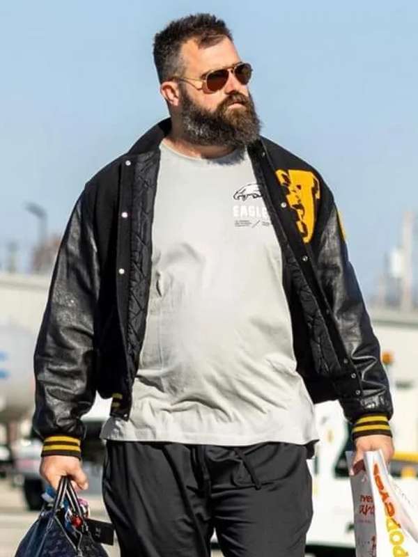 Jason Kelce High School Black Varsity Jacket - detail view