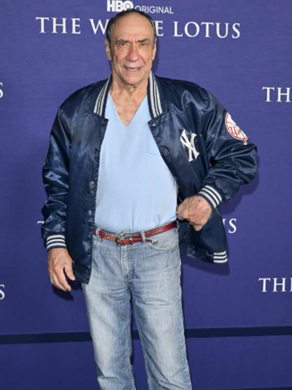 F Murray Abraham the White Lotus S02 Blue Varsity Jacket - back view