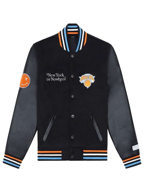 Mariska Hargitay Knicks Black Varsity Jacket - side view