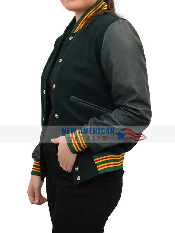 Am I Ok Lucy Green Varsity Jacket - side view