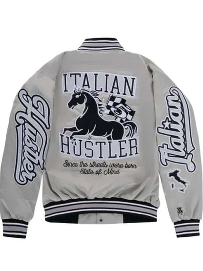 Cookin Soul Italian Hustler Silver Varsity Jacket - side view