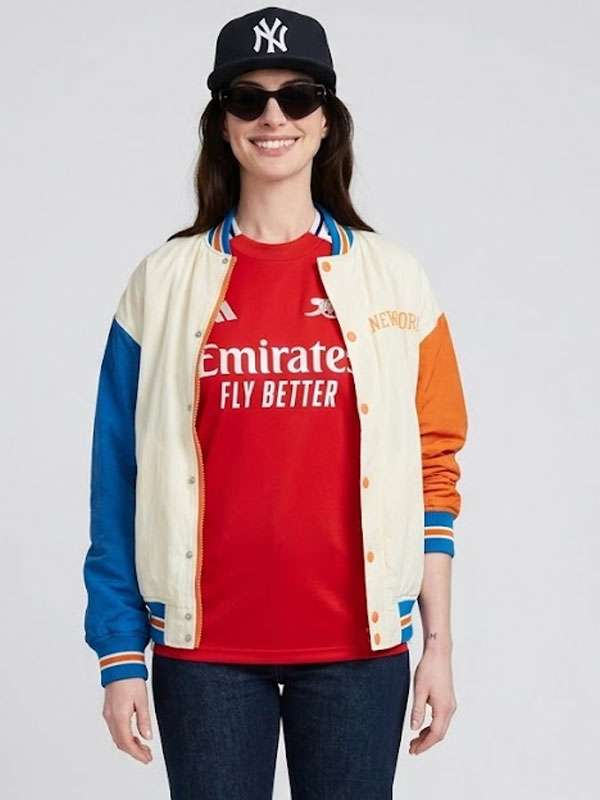Anne Hathaway Knicks Varsity Jacket - back view