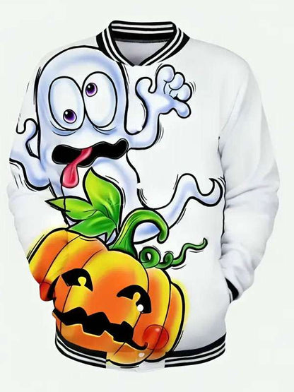 Ghost and Pumpkin Varsity Jacket - back view
