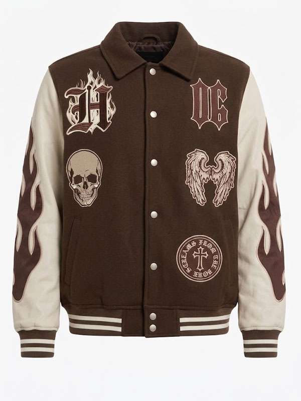 Halloween Skull and Wings Varsity Jacket - back view
