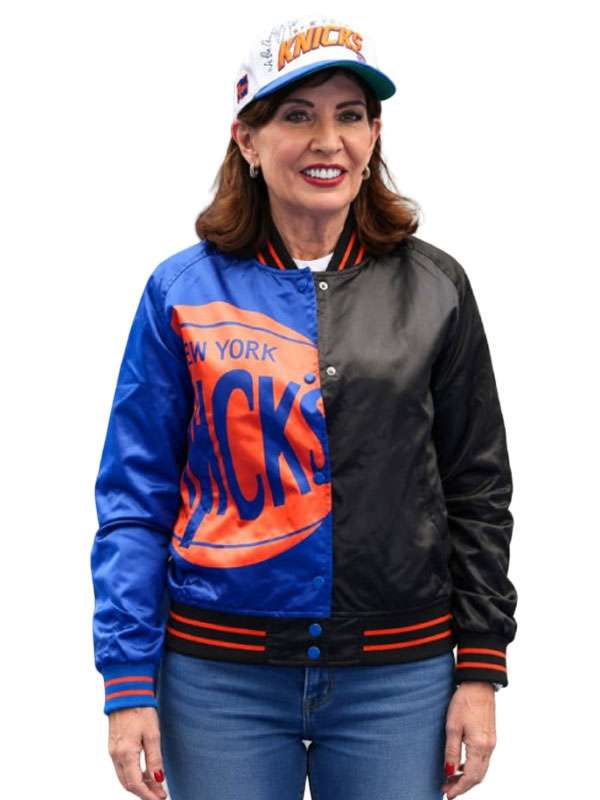 Kathy Hochul Knicks Victory Parade Varsity Jacket - side view
