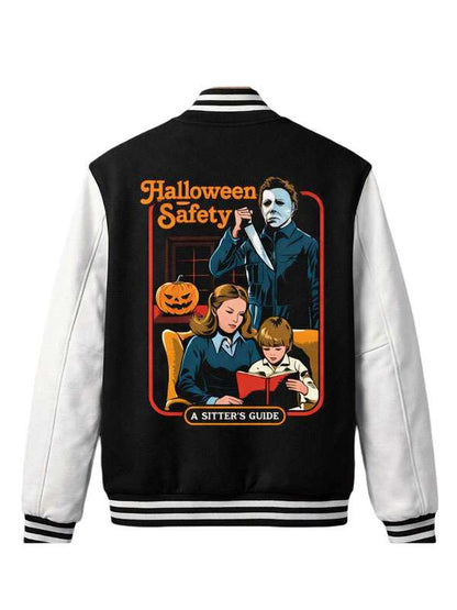 Halloween Safety a Sitters Guide Varsity Jacket - back view