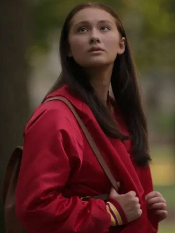 Lola Tung the Summer I Turned Pretty Red Varsity Jacket - side view