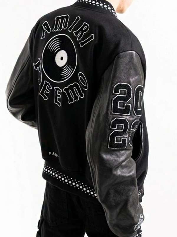 Patrick Mahome Black Amiri Varsity Jacket - back view