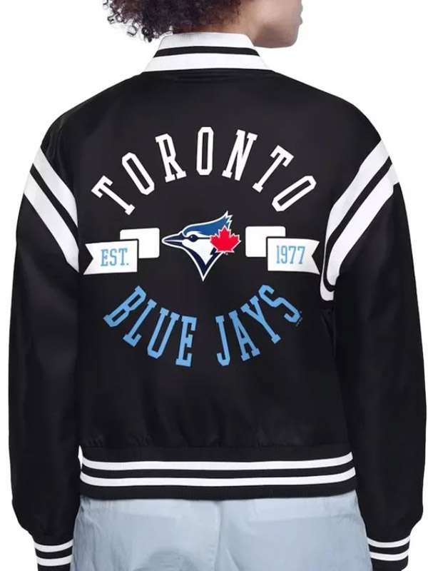 Toronto Blue Jays Satin Varsity Jacket - back view