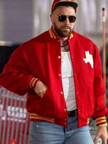 Travis Kelce Red Varsity Jacket - back view