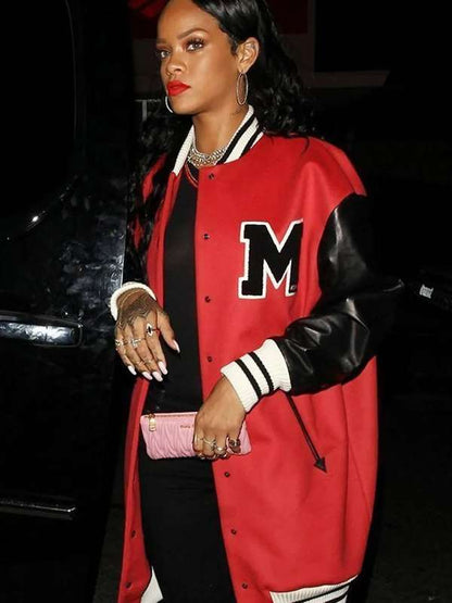 Rihanna Oversized Varsity Red and Black Jacket