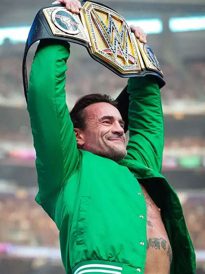CM Punk Summerslam Green Varsity Jacket - back view