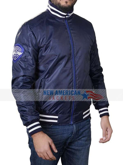 Ben Stiller the Watch Neighborhood Varsity Jacket - close-up view
