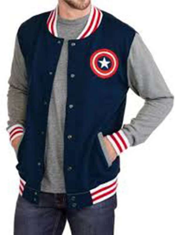 Captain America Blue Varsity Letterman Jacket - back view