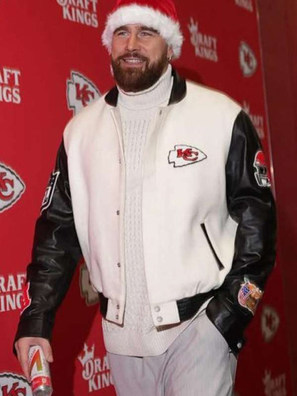 Travis Kelce Black and White Varsity Jacket