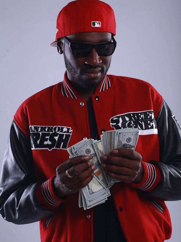 Bankroll Fresh Red and Black Varsity Jacket - detail view