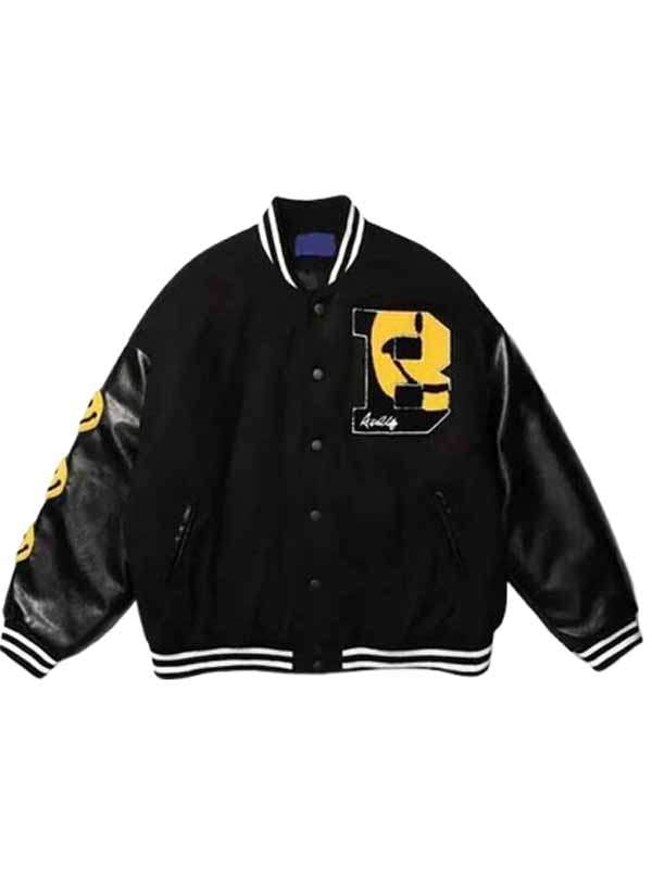 ASAP Rocky Smiley Black Varsity Jacket - side view