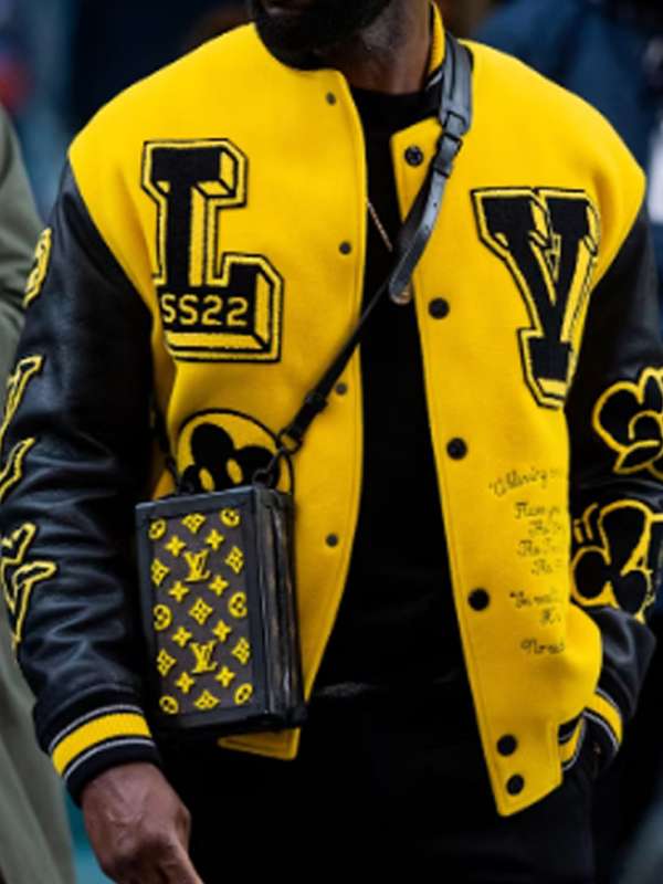 Men Black and Yellow Varsity Jacket - side view