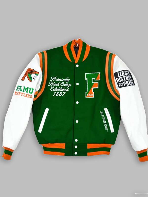 FAMU Green Varsity Jacket - back view