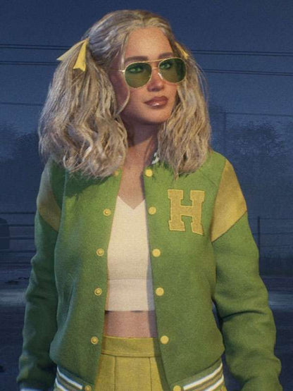 Lynda Van Der Klok Halloween the Game Green Varsity Jacket
