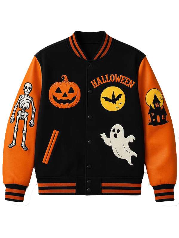 Haunted House Skeleton Varsity Jacket - back view
