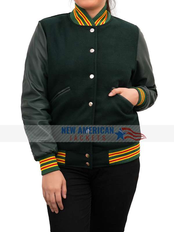 Am I Ok Lucy Green Varsity Jacket - detail view
