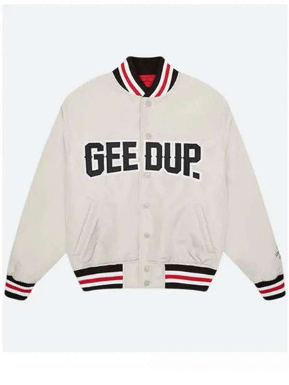 Geedup White Varsity Jacket - back view
