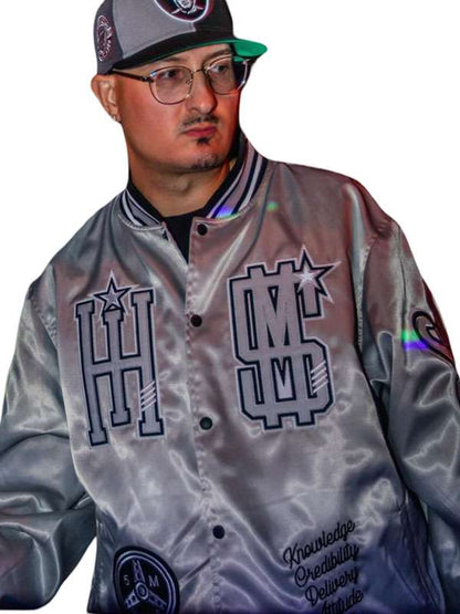 Cookin Soul Italian Hustler Silver Varsity Jacket - back view