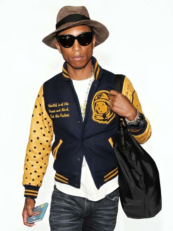 Pharrell Williams Navy Blue Letterman Jacket - back view